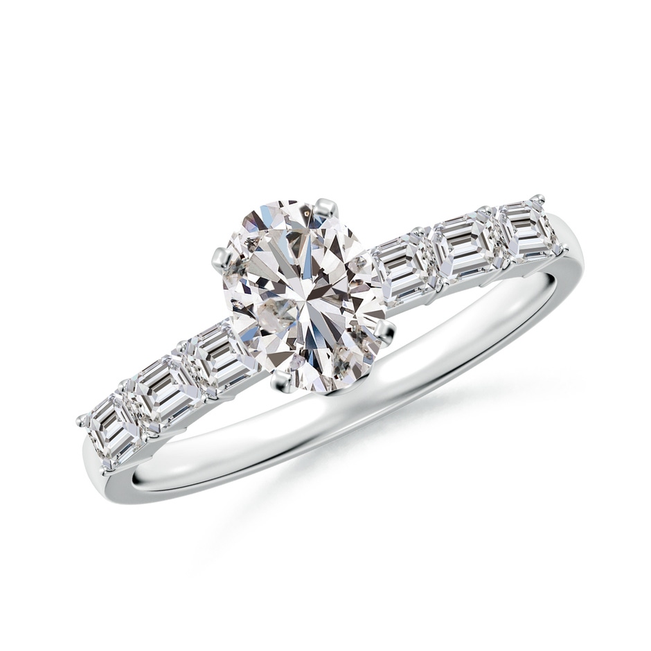 7x5mm IJI1I2 Oval Diamond Engagement Ring with Accents in White Gold 