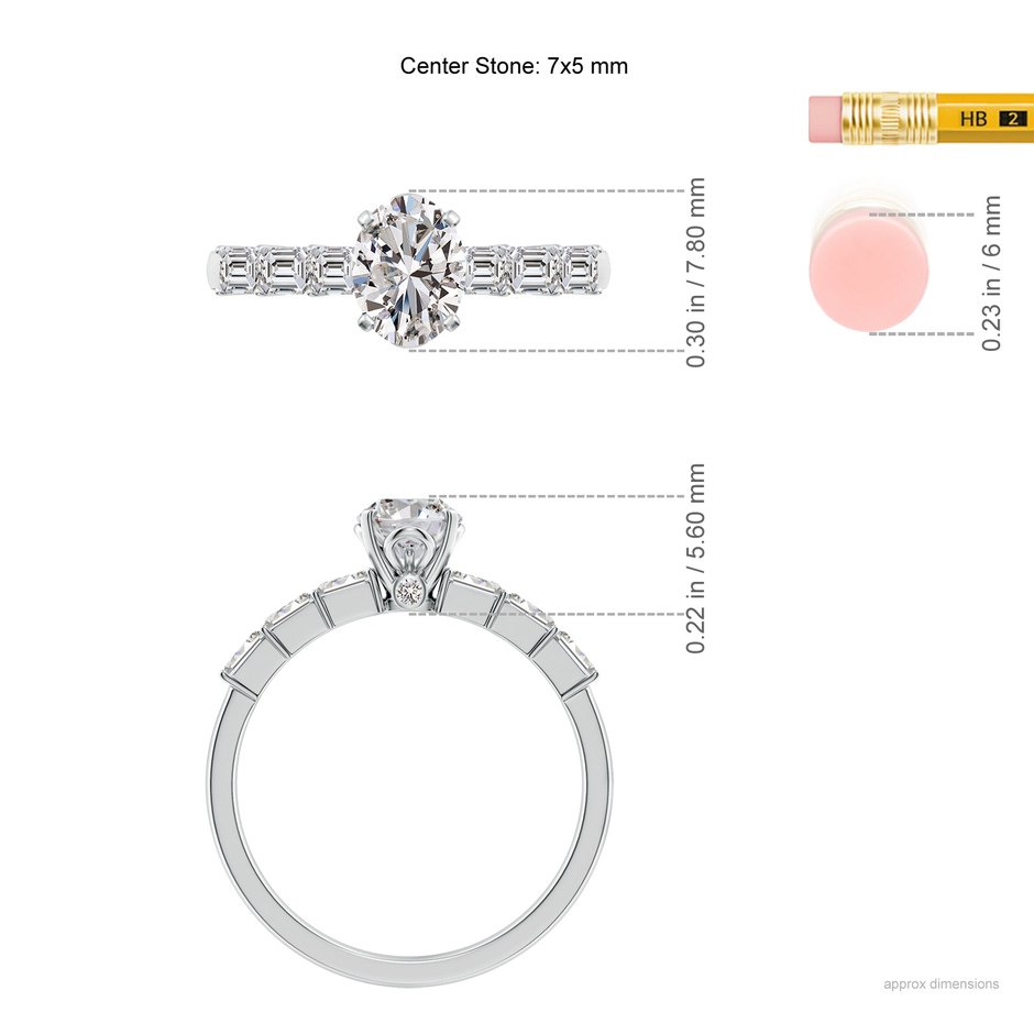 7x5mm IJI1I2 Oval Diamond Engagement Ring with Accents in White Gold ruler