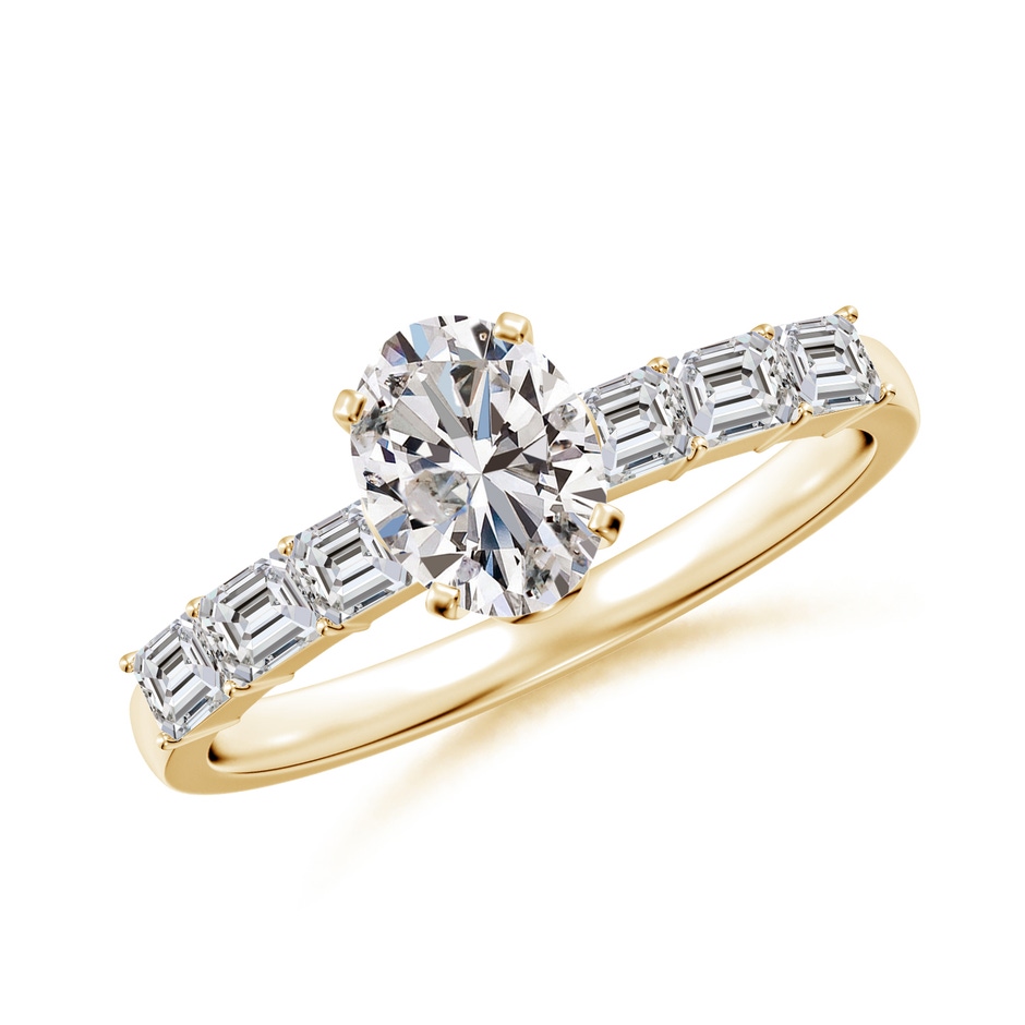 7x5mm IJI1I2 Oval Diamond Engagement Ring with Accents in Yellow Gold 