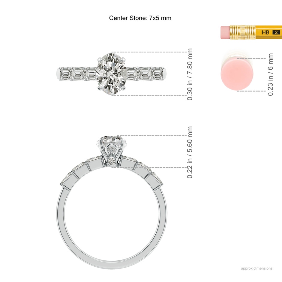 7x5mm KI3 Oval Diamond Engagement Ring with Accents in White Gold ruler
