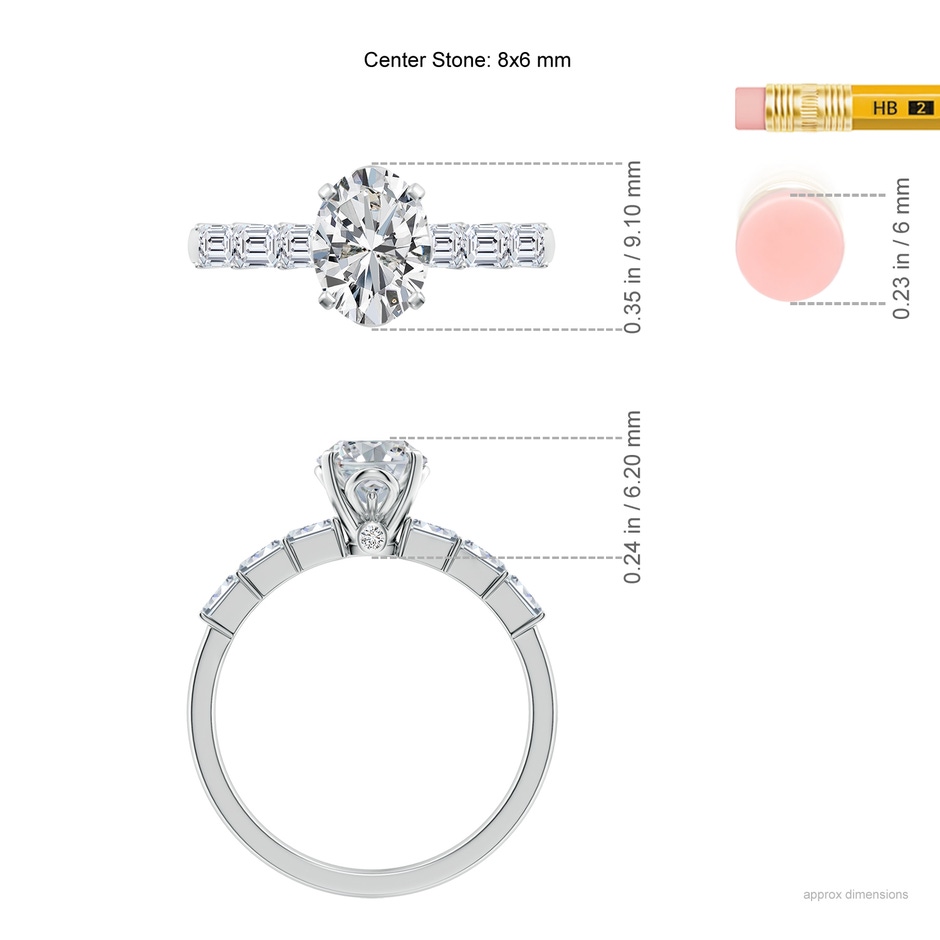 8x6mm HSI2 Oval Diamond Engagement Ring with Accents in White Gold ruler
