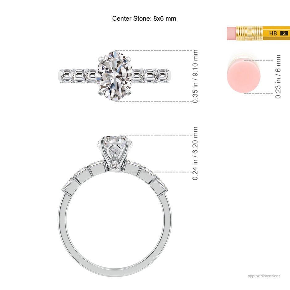 8x6mm IJI1I2 Oval Diamond Engagement Ring with Accents in White Gold ruler