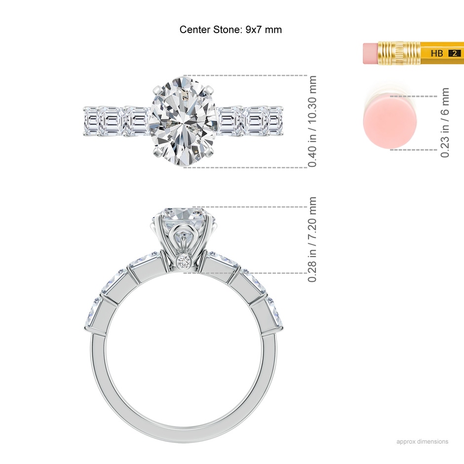 9x7mm HSI2 Oval Diamond Engagement Ring with Accents in White Gold ruler