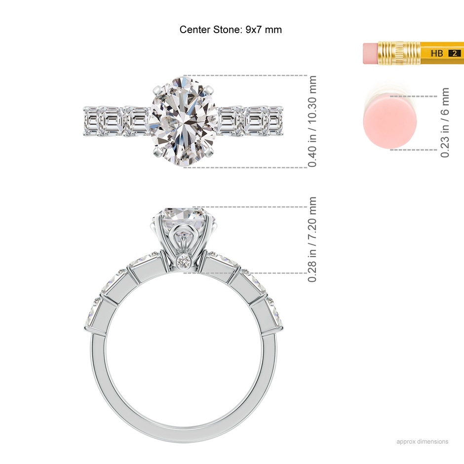 9x7mm IJI1I2 Oval Diamond Engagement Ring with Accents in P950 Platinum ruler