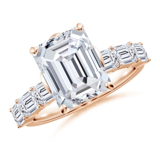 10x7mm HSI2 Emerald-Cut Diamond Engagement Ring with Accents in 9K Rose Gold