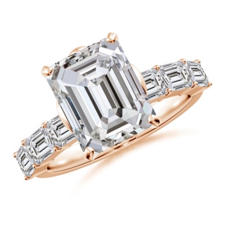 10x7mm IJI1I2 Emerald-Cut Diamond Engagement Ring with Accents in Rose Gold