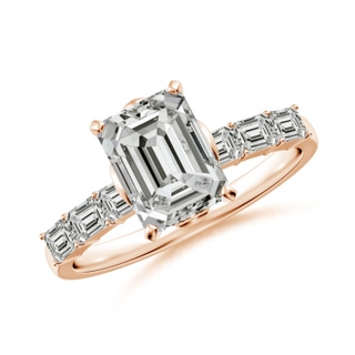 8x6mm KI3 Emerald-Cut Diamond Engagement Ring with Accents in Rose Gold