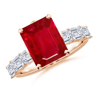 10x8mm AAA Emerald-Cut Ruby Engagement Ring with Diamond Accents in Rose Gold