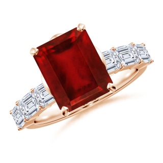 10x8mm AAAA Emerald-Cut Ruby Engagement Ring with Diamond Accents in Rose Gold