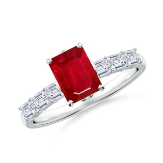 7x5mm AAA Emerald-Cut Ruby Engagement Ring with Diamond Accents in White Gold