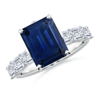 10x8mm AAA Emerald-Cut Blue Sapphire Engagement Ring with Diamond Accents in P950 Platinum