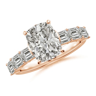 8.5x6.5mm KI3 Cushion Rectangular Diamond Engagement Ring with Accents in 18K Rose Gold