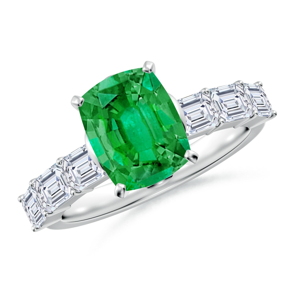 9x7mm AAA Cushion Rectangular Emerald Engagement Ring with Diamond Accents in White Gold