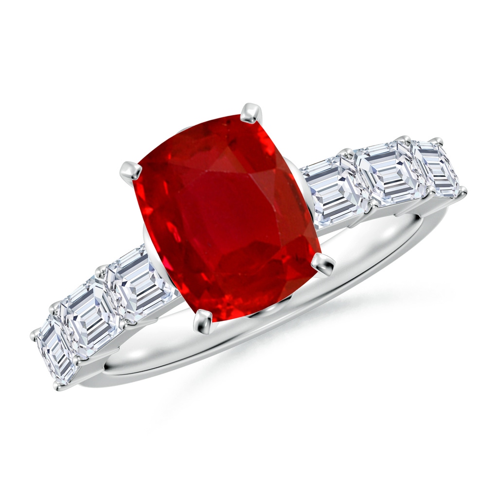 9x7mm AAA Cushion Rectangular Ruby Engagement Ring with Diamond Accents in White Gold