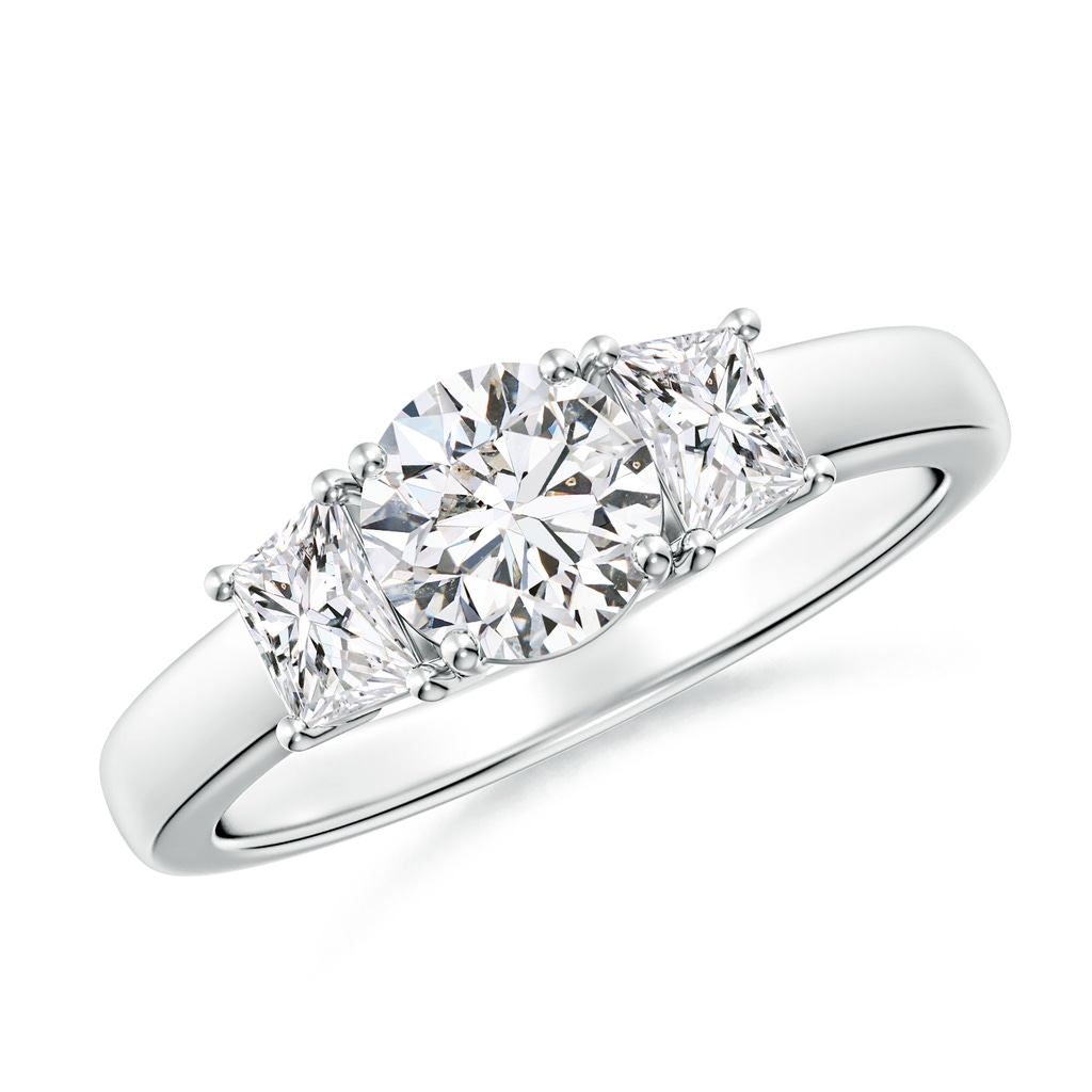 5.9mm HSI2 Classic Round and Trapezoid Diamond Three Stone Engagement Ring in White Gold