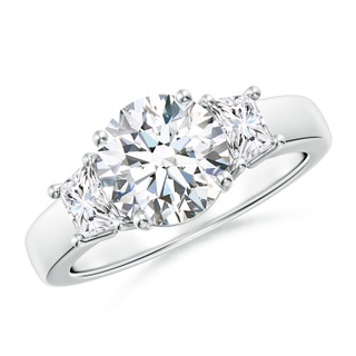 8mm GVS2 Classic Round and Trapezoid Diamond Three Stone Engagement Ring in P950 Platinum