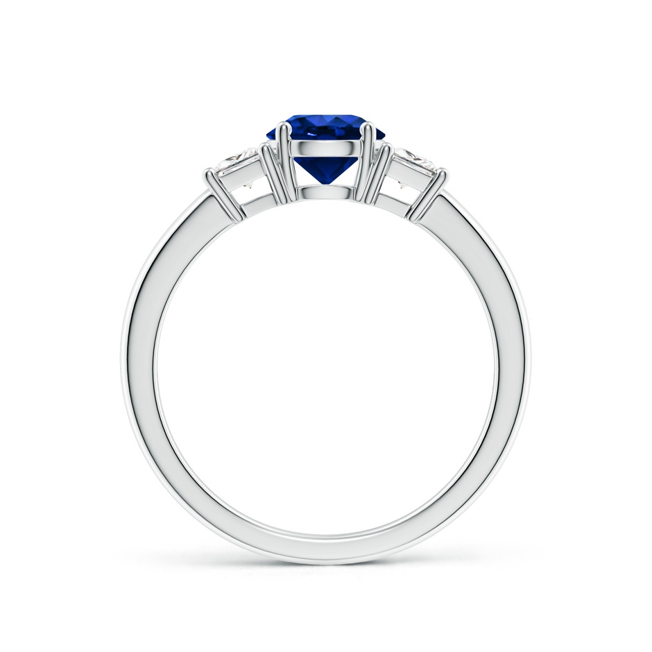 6mm Lab-Grown Classic Round Blue Sapphire and Trapezoid Diamond Three Stone Engagement Ring in 18K White Gold side 199