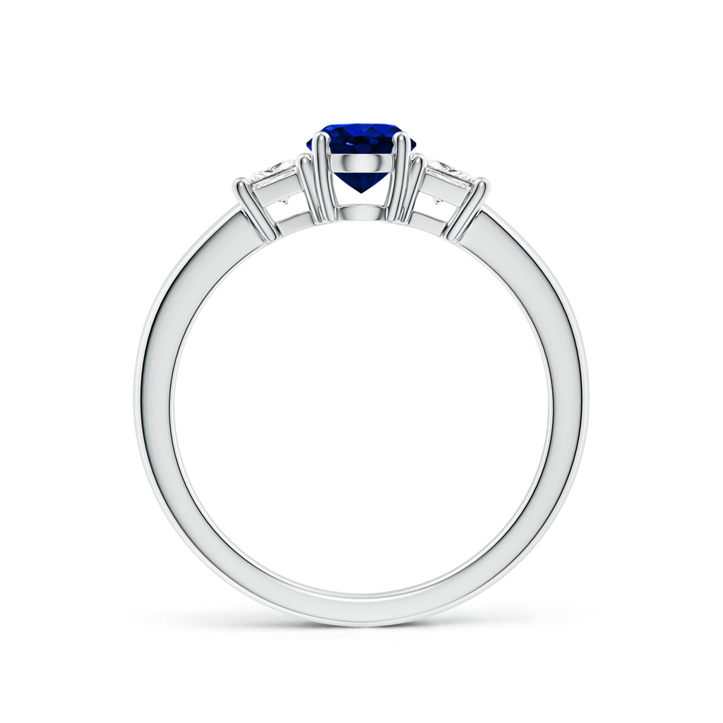 7x5mm AAAA Classic Oval Blue Sapphire and Trapezoid Diamond Three Stone Engagement Ring in P950 Platinum Side 199