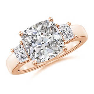 8.9mm IJI1I2 Classic Cushion and Trapezoid Diamond Three Stone Engagement Ring in 10K Rose Gold