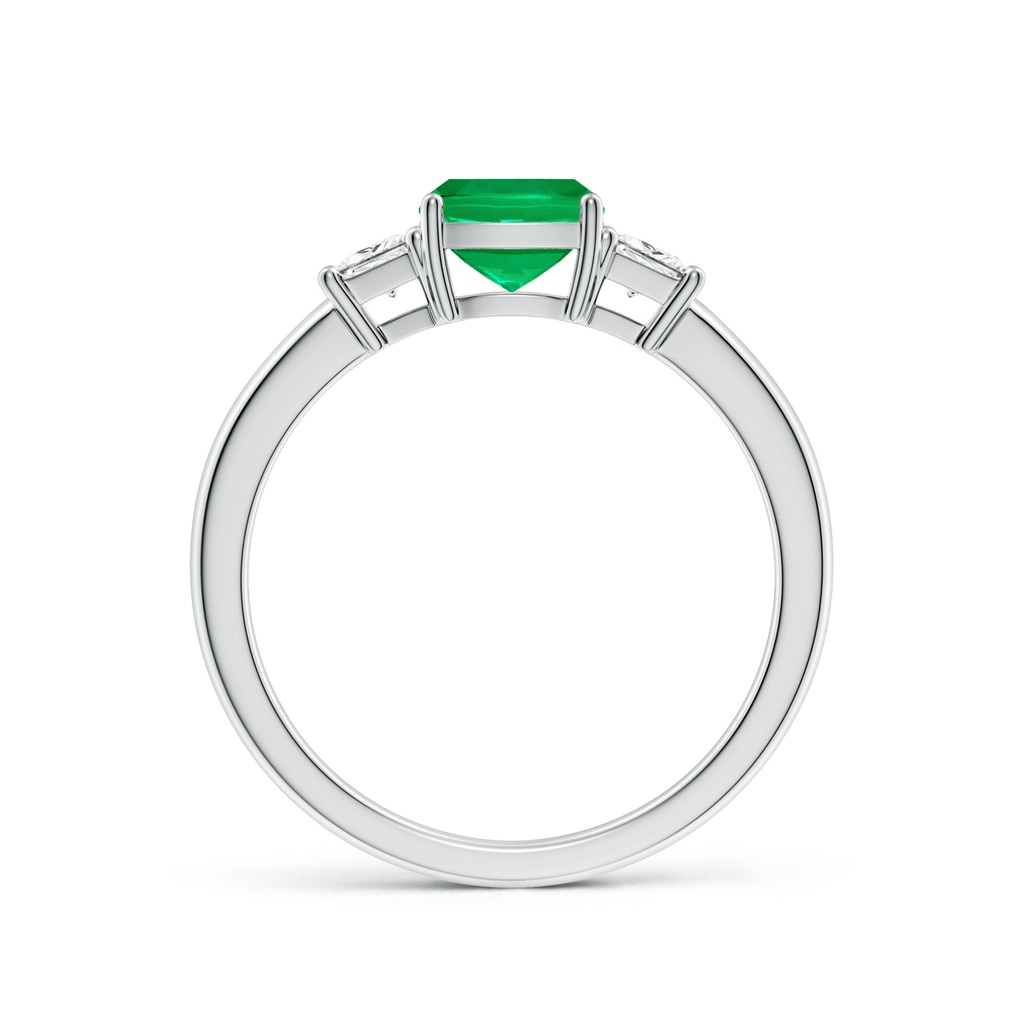 6mm AAA Classic Cushion Emerald and Trapezoid Diamond Three Stone Engagement Ring in White Gold - side 199