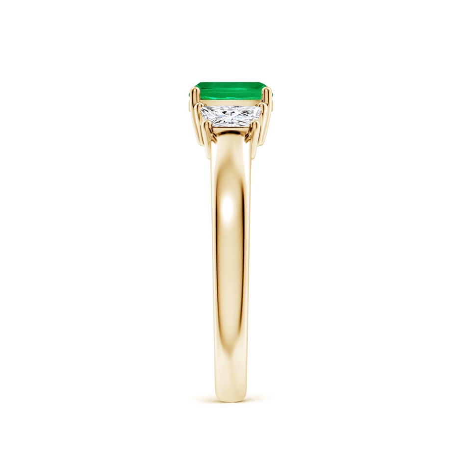 6mm AAA Classic Cushion Emerald and Trapezoid Diamond Three Stone Engagement Ring in Yellow Gold side 299