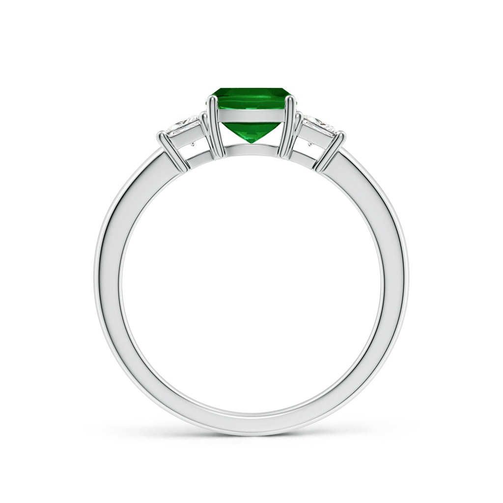 6mm AAAA Classic Cushion Emerald and Trapezoid Diamond Three Stone Engagement Ring in White Gold Side 199