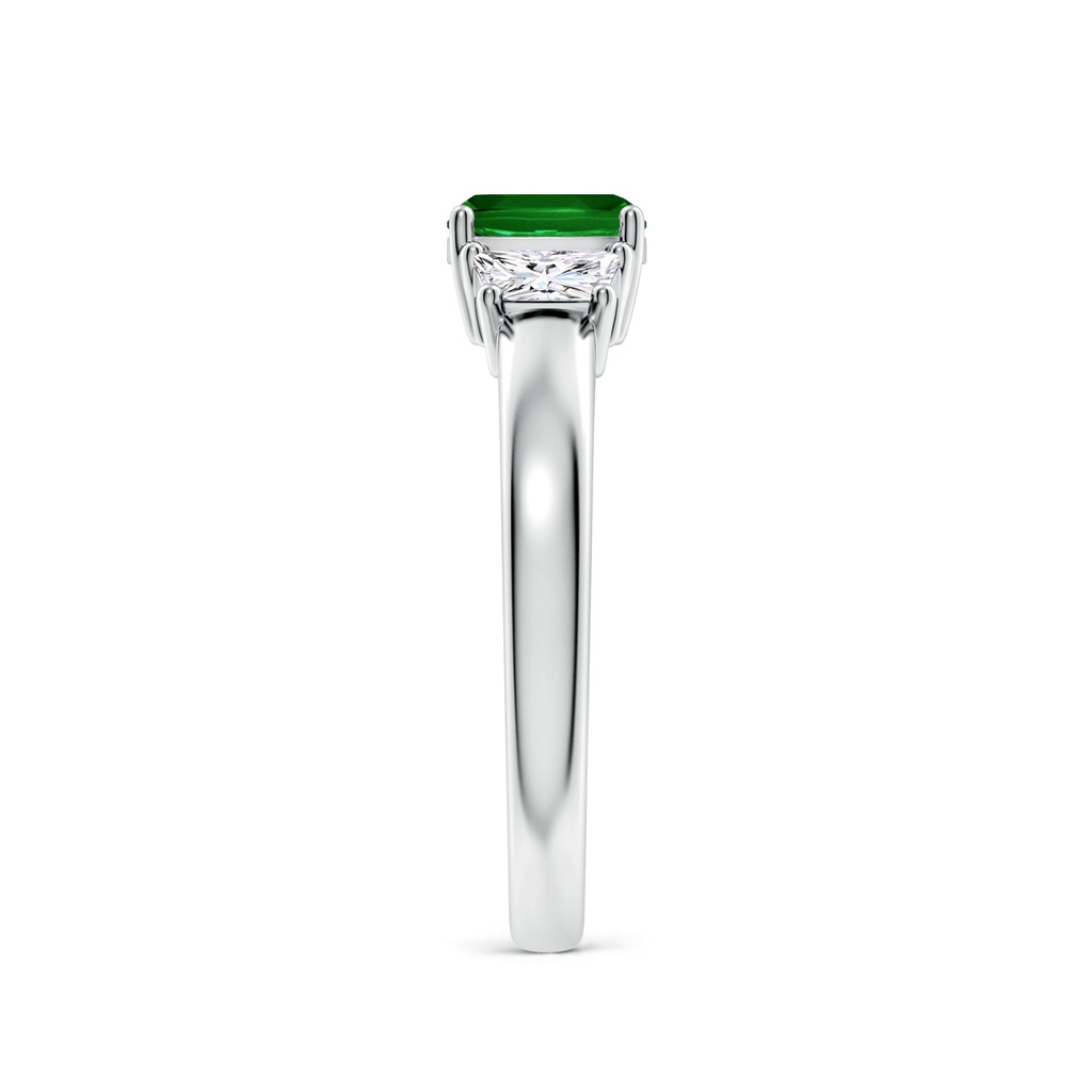 6mm AAAA Classic Cushion Emerald and Trapezoid Diamond Three Stone Engagement Ring in White Gold Side 299