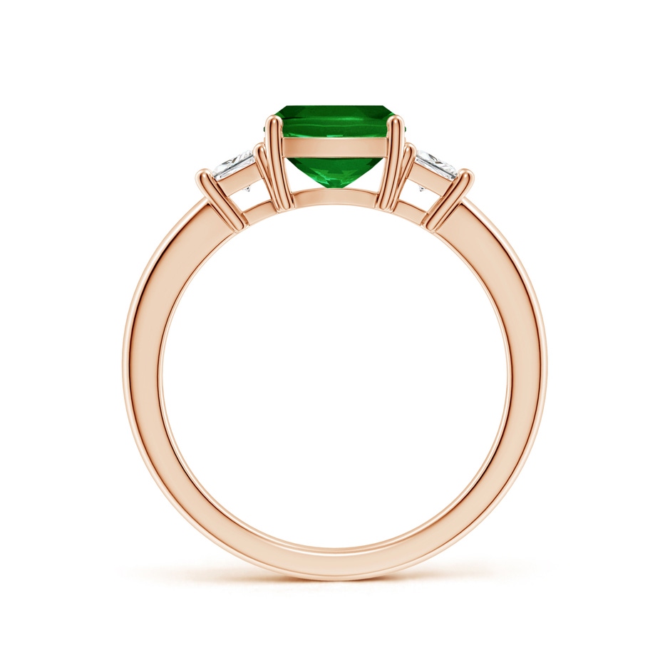 7mm AAAA Classic Cushion Emerald and Trapezoid Diamond Three Stone Engagement Ring in 18K Rose Gold side 199