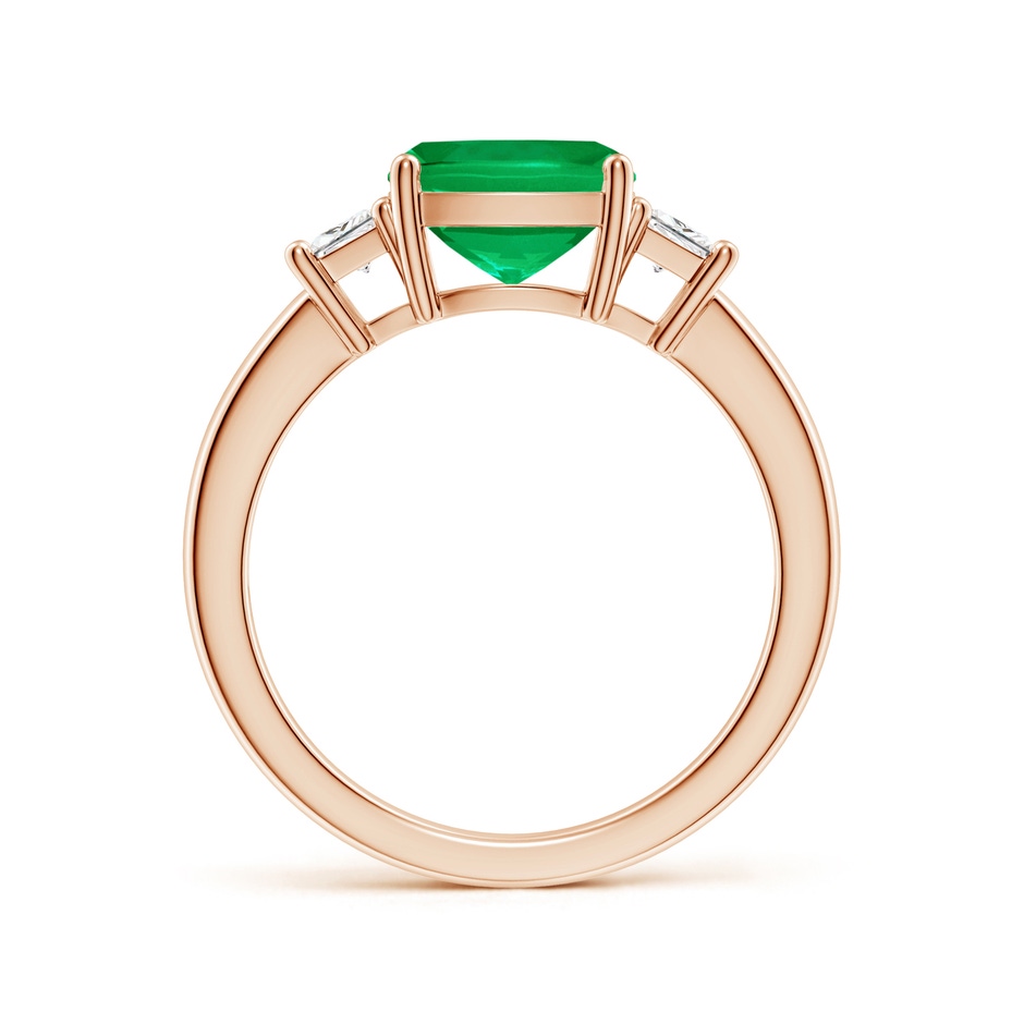 8mm AAA Classic Cushion Emerald and Trapezoid Diamond Three Stone Engagement Ring in 18K Rose Gold side 199