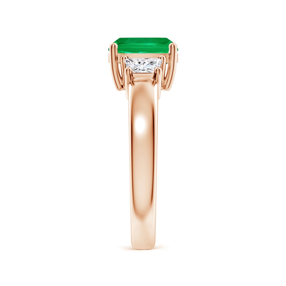 8mm AAA Classic Cushion Emerald and Trapezoid Diamond Three Stone Engagement Ring in 18K Rose Gold side 299