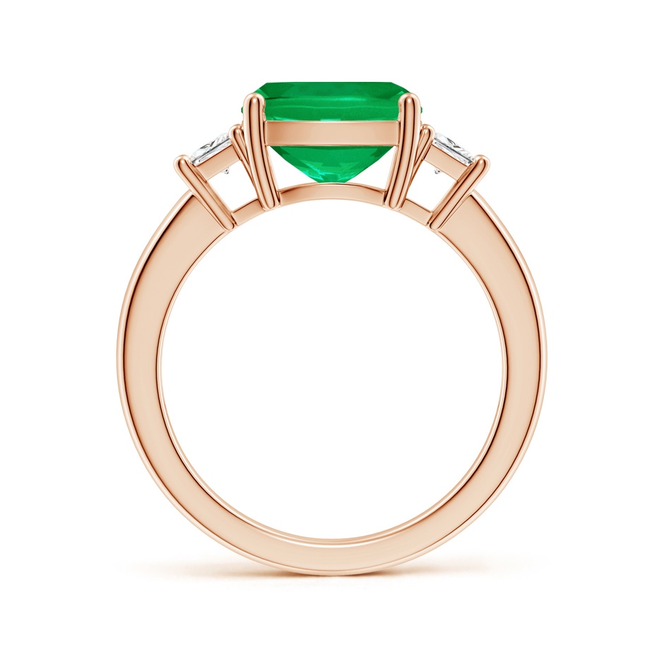 9mm AAA Classic Cushion Emerald and Trapezoid Diamond Three Stone Engagement Ring in 18K Rose Gold side 199