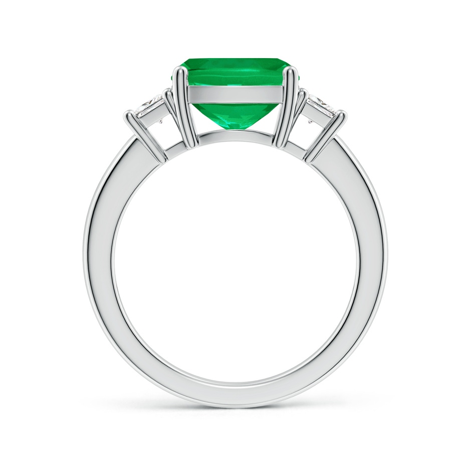 9mm AAA Classic Cushion Emerald and Trapezoid Diamond Three Stone Engagement Ring in P950 Platinum side 199