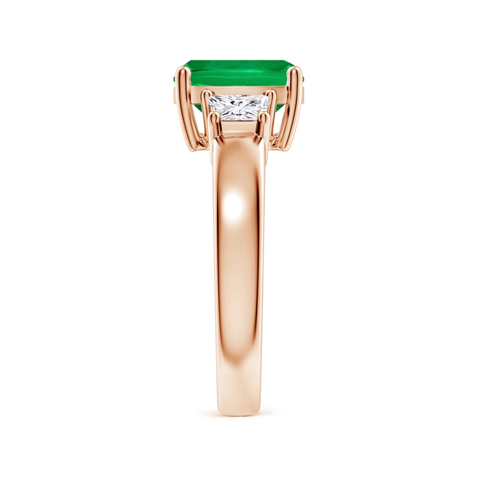 9mm AAA Classic Cushion Emerald and Trapezoid Diamond Three Stone Engagement Ring in Rose Gold side 299