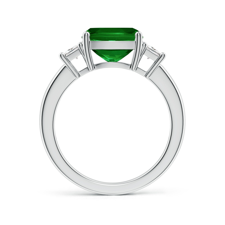 9mm AAAA Classic Cushion Emerald and Trapezoid Diamond Three Stone Engagement Ring in P950 Platinum side 199