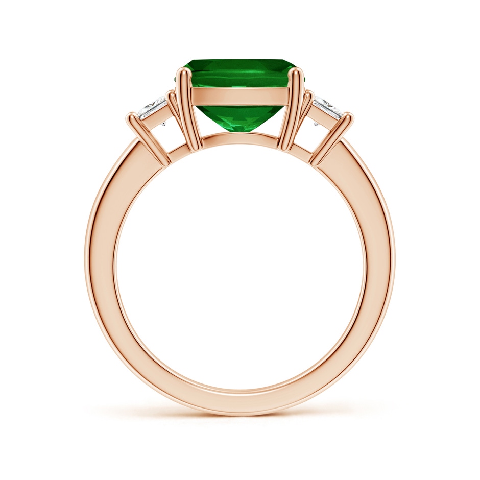 9mm AAAA Classic Cushion Emerald and Trapezoid Diamond Three Stone Engagement Ring in Rose Gold side 199