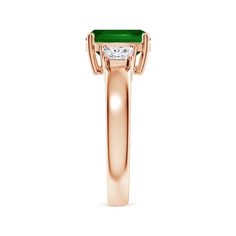 9mm AAAA Classic Cushion Emerald and Trapezoid Diamond Three Stone Engagement Ring in Rose Gold side 299