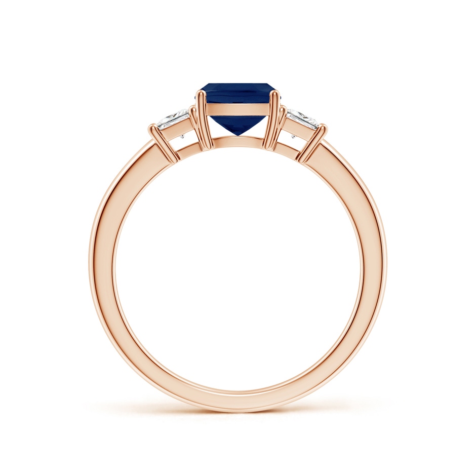 6mm A Classic Cushion Blue Sapphire and Trapezoid Diamond Three Stone Engagement Ring in Rose Gold side 199
