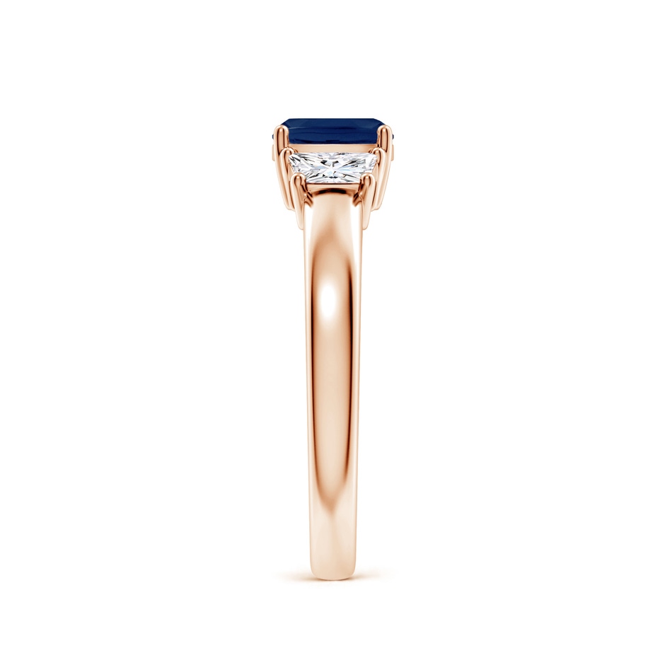 6mm A Classic Cushion Blue Sapphire and Trapezoid Diamond Three Stone Engagement Ring in Rose Gold side 299
