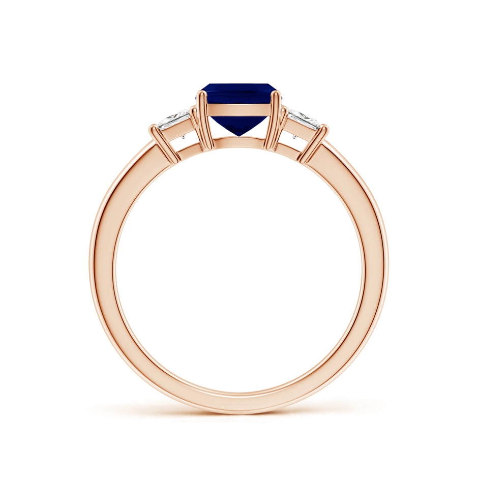 6mm AA Classic Cushion Blue Sapphire and Trapezoid Diamond Three Stone Engagement Ring in Rose Gold side 199