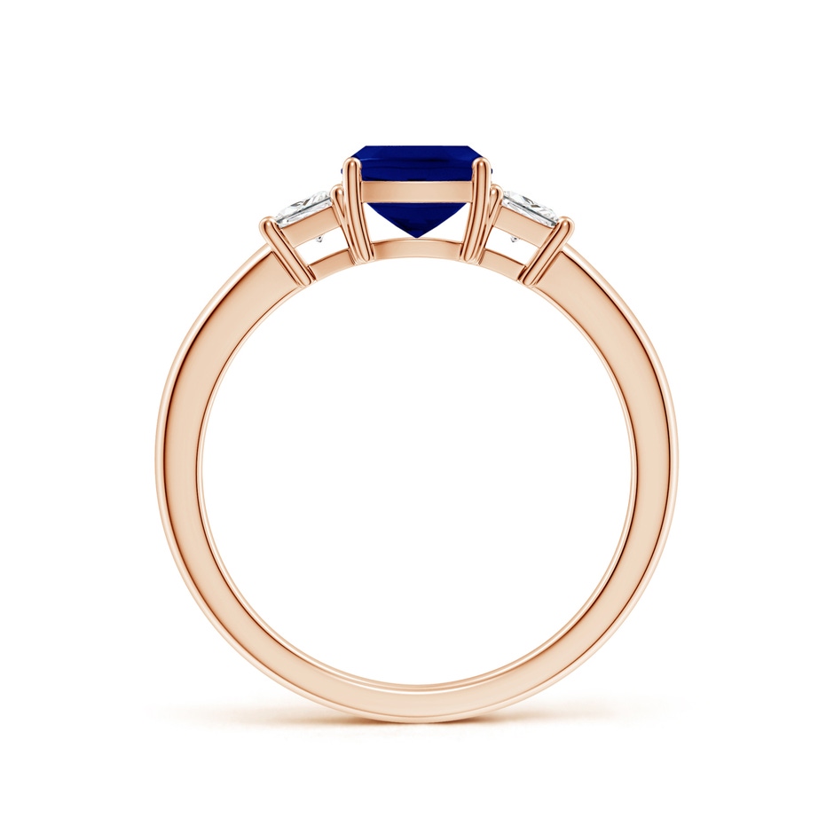 6mm AAA Classic Cushion Blue Sapphire and Trapezoid Diamond Three Stone Engagement Ring in 18K Rose Gold side 199