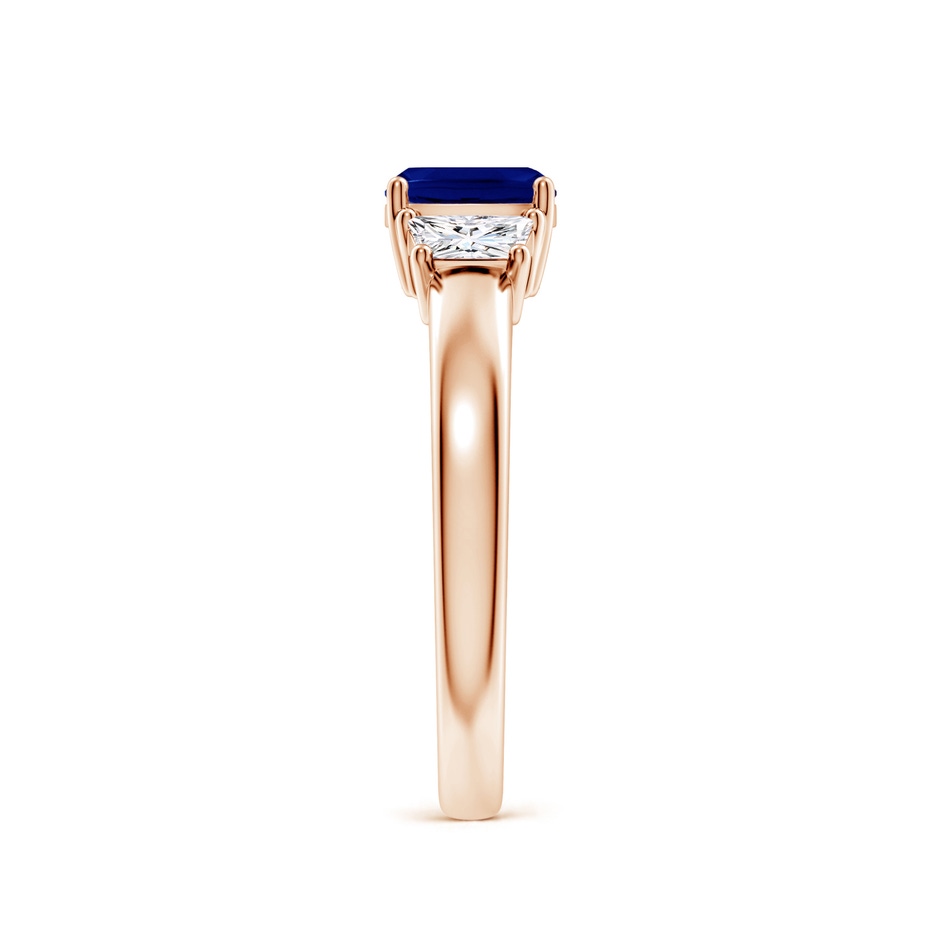 6mm AAA Classic Cushion Blue Sapphire and Trapezoid Diamond Three Stone Engagement Ring in 18K Rose Gold side 299
