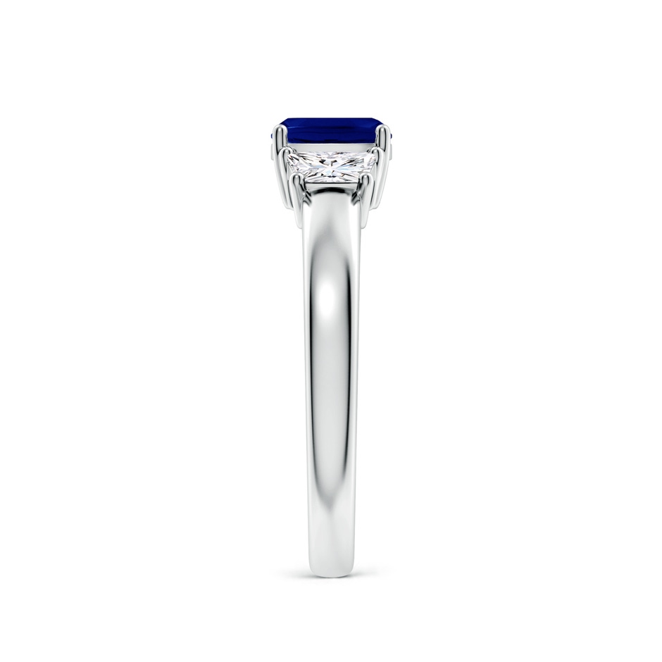 6mm AAA Classic Cushion Blue Sapphire and Trapezoid Diamond Three Stone Engagement Ring in P950 Platinum side 299