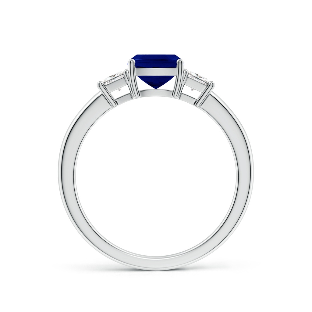 6mm AAA Classic Cushion Blue Sapphire and Trapezoid Diamond Three Stone Engagement Ring in White Gold - side 199