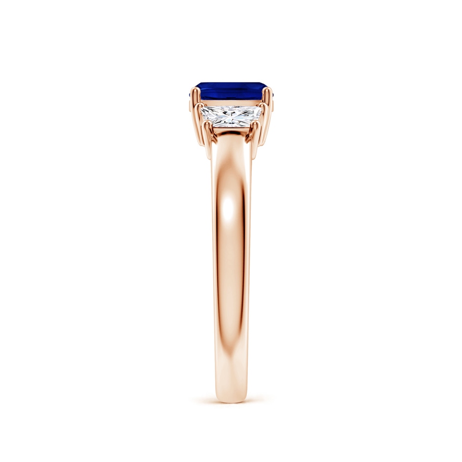 6mm AAAA Classic Cushion Blue Sapphire and Trapezoid Diamond Three Stone Engagement Ring in 18K Rose Gold side 299