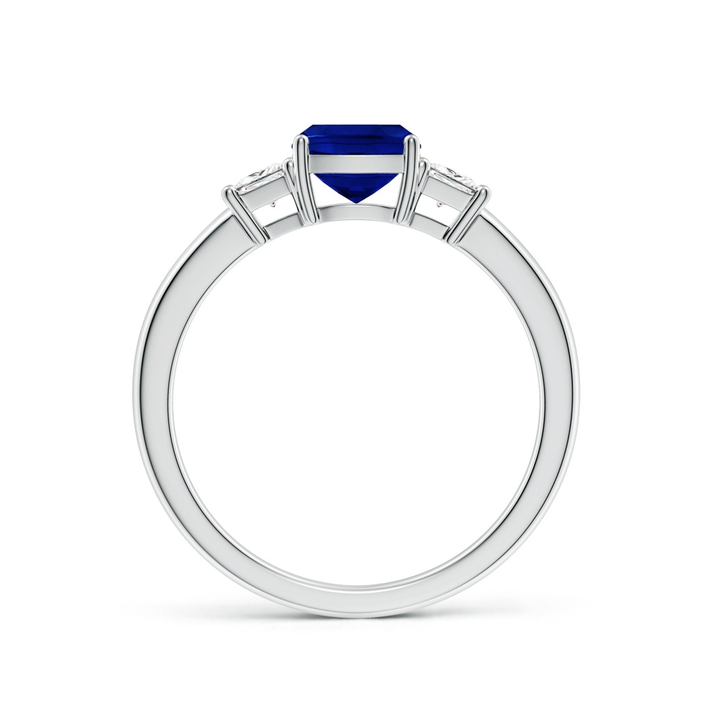 6mm Lab-Grown Classic Cushion Blue Sapphire and Trapezoid Diamond Three Stone Engagement Ring in 18K White Gold - side 199