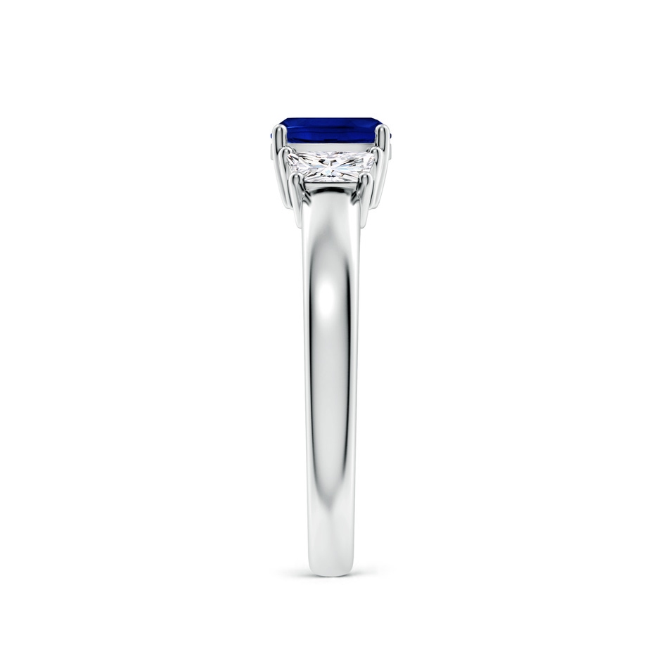 6mm Lab-Grown Classic Cushion Blue Sapphire and Trapezoid Diamond Three Stone Engagement Ring in 18K White Gold side 299