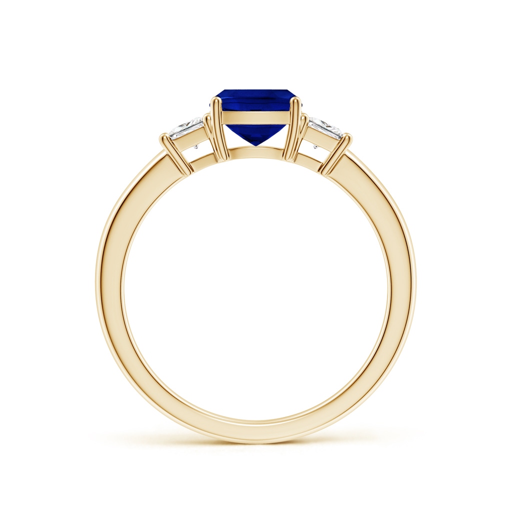 6mm AAAA Classic Cushion Blue Sapphire and Trapezoid Diamond Three Stone Engagement Ring in Yellow Gold - side 199