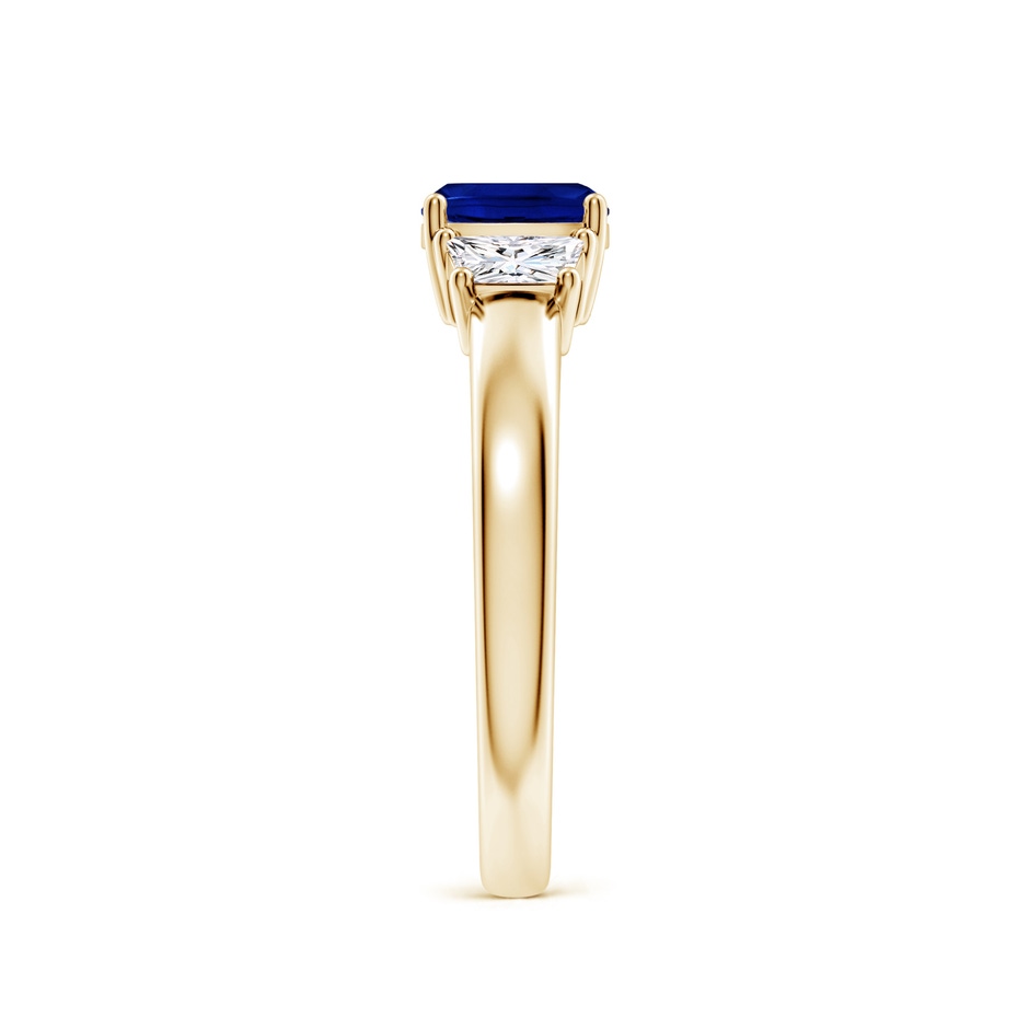 6mm Lab-Grown Classic Cushion Blue Sapphire and Trapezoid Diamond Three Stone Engagement Ring in Yellow Gold side 299