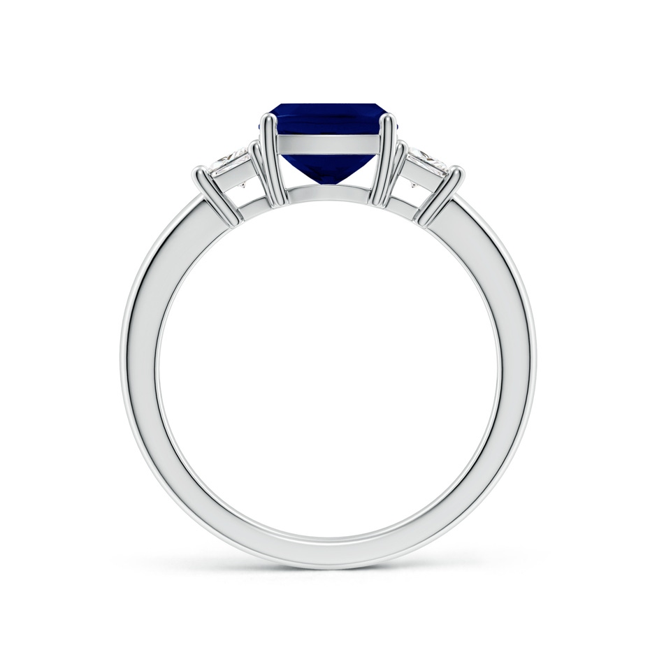 7mm AA Classic Cushion Blue Sapphire and Trapezoid Diamond Three Stone Engagement Ring in P950 Platinum side 199