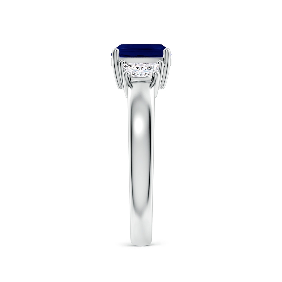 7mm AA Classic Cushion Blue Sapphire and Trapezoid Diamond Three Stone Engagement Ring in P950 Platinum side 299